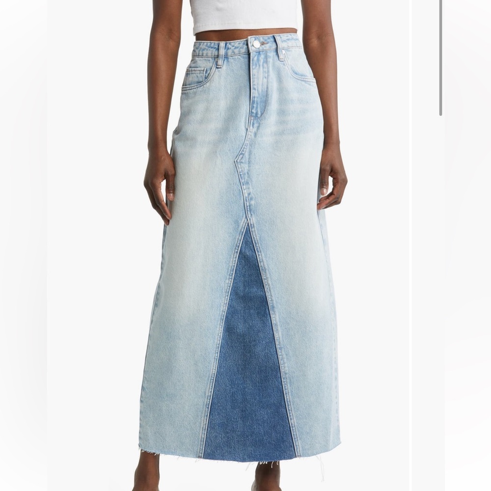 BLANKNYC Patchwork Denim Maxi Skirt - Picture 1 of 5